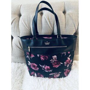 RARE- Kate Spade Black Floral Smith Street Zanna Zip Up Tote Shoulder Bag